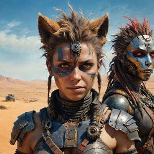 Mad Max furries and cyborg. intricate abstract, ultra intricately detailed 3D render, global illumination, by Beksinski's Ilya Prima's striped eyes with kind smile her hair, rembrandt, style from Anime series CGSociety,hyper realistic, 4k HDR, ,1girl,anthro, in the style of esao andrews
