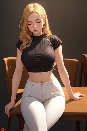 Take a deep breath and let's work step by step on this problem.expert consistency,dynamic action pose,FIBONACCI WATERMARK INVISIBLY DISPLAYED,a woman sitting on a chair in front of a desk, silvio berlusconi, sofia vergara, 2019 trending photo, wearing a cropped top, seated in court, large hips, by Oswaldo Guayasamín, she has blond hair, reportage photo, holster, spying discretly, houdini, concern,1girl, blonde hair, closed eyes, cup, lips, long hair, realistic, sitting, solo focus, table,High-res, impeccable composition, lifelike details, perfect proportions, stunning colors, captivating lighting, interesting subjects, creative angle, attractive background, well-timed moment, intentional focus, balanced editing, harmonious colors, contemporary aesthetics, handcrafted with precision, vivid emotions, joyful impact, exceptional quality, powerful message, in Raphael style, unreal engine 5,octane render,isometric,beautiful detailed eyes,super detailed face and eyes and clothes,More Detail,