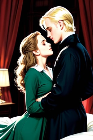 Draco malfoy and hermione granger adult, kiss french, huge,bed time