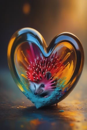 hedgehog, vibrant pigments, simulated textures, blurs between real and artificial, oil painting