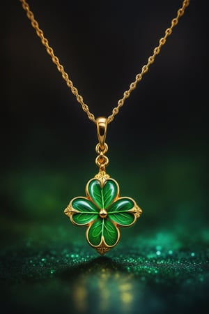 clover leaf gold decoration, vibrant pigments, simulated textures, blurs between real and artificial, oil painting, very dark focused flash photo, amazing quality, masterpiece, best quality, hyper detailed, ultra detailed, UHD, perfect anatomy, portrait, dof, hyper-realism, majestic, awesome, inspiring, soft shadows, national geographic style