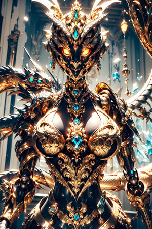 (robot,|dragon|,golden),busty,(Lost ruins),(Black and white entanglement),(silver and crystal entanglement),High Detail,masterpiece,best quality,more detail,Hyper Quality,detailed,more detail
