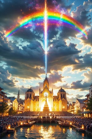 Everyone prays, the Holy Light descends, the Holy Cathedral.crystal and rainbow entanglement,