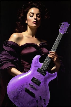 (((iconic lady with electric guitar Chiaroscuro light but extremely beautiful)))
(((intricate details,masterpiece,best quality,religious,minimalist,mysterious,hyperrealistic)))
(((Sexy,gorgeous,voluptuous,amethyst glamorous fashion,sophisticated, elegant)))
(((by caravaggio style,by Michael Curtiz style))),digital artwork by Beksinski