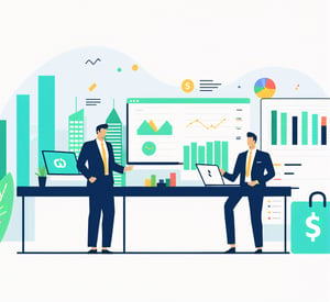 (high quality,4k,8k,highres,masterpiece:1.2),ultra-detailed,(realistic,photorealistic,photo-realistic:1.37),flat vector illustration,vivid colors,high contrast,finance,businesspeople,stock market data,charts and graphs,currency symbols,bullish and bearish symbols,wealth,success,financial growth,coins,cash,credit card,smartphone with finance apps,bank buildings,financial district skyline,keyboard with dollar signs and money symbols,briefcase full of money,stock exchange trading floor,luxurious office with city view,professional business attire,confident businessmen and businesswomen,documents and contracts,touchscreen devices displaying stock market data,luxury goods,expensive watches and jewelry,abstract patterns representing financial data,high-tech trading terminals,modern office furniture,elegant interior design,bright and energetic colors,spotlights and dramatic lighting, 
