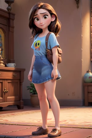 (masterpiece, best quality, ultra-detailed, 8K),high detail, brunette woman standing,simple backgeound,Masterpiece,masterpiece,xxmixgirl,disney pixar style
