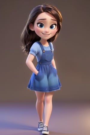 (masterpiece, best quality, ultra-detailed, 8K),high detail, brunette woman standing,small smiling,(simple background),Masterpiece,masterpiece,xxmixgirl,disney pixar style