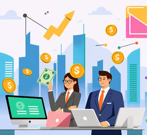 (high quality,4k,8k,highres,masterpiece:1.2),ultra-detailed,(realistic,photorealistic,photo-realistic:1.37),flat vector illustration,vivid colors,high contrast,finance,businesspeople,stock market data,charts and graphs,currency symbols,bullish and bearish symbols,wealth,success,financial growth,coins,cash,credit card,smartphone with finance apps,bank buildings,financial district skyline,keyboard with dollar signs and money symbols,briefcase full of money,stock exchange trading floor,luxurious office with city view,professional business attire,confident businessmen and businesswomen,documents and contracts,touchscreen devices displaying stock market data,luxury goods,expensive watches and jewelry,abstract patterns representing financial data,high-tech trading terminals,modern office furniture,elegant interior design,bright and energetic colors,spotlights and dramatic lighting, 
