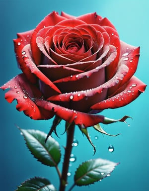 Highly detailed and hyper-realistic painting portrait of a (red rose:1.4) with droplets of water. BREAK vaporwave aesthetics, (documentary shot:1.2), eye level, BREAK vibrant colours, (extremely realistic and accurate:1.4), league of legends, BREAK octane render, intricate, ultra-realistic, elegant, highly detailed, digital painting, artstation, concept art, smooth, sharp focus, style by Leonardo Style, DonMn1ghtm4reXL,comic book,abstrgn, BREAK no humans