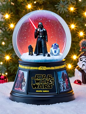Detailmaster2, Top Quality, Highly Detailed, May the Force Snow Globe, Dark Side Lightsaber, Spring, May, Very Sharp, Perfect Shape, Fully Round Snow Globe, , Add Colorful Lights, Beautiful Decorative Base, Star Wars, Photo r3al, DonMASKTexXL