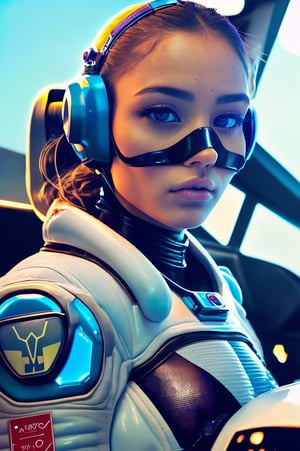 girl, space suit, cool looks, close up, instagram, model look,, in cockpit , transformers 