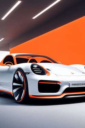 
Porsche phenomenon futurist concept photo, in the style of light white and orange, reefwave, 32k uhd, intense close-ups, poolcore, precise nautical detail. number plate shows “BK 006”