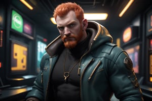 (masterpiece, only realistic, high quality), a realistic masculine male chav ginger-bearded pale tall man in very nice well-rendered fully clothed male colorfulchavwear in style firmly-focused roleplaying as professional actor on an alien planet, sense of exploration new worlds, highres image scan, associated press, realistic, photorealistic, real life, real, smooth clear clean, softglow effect, outstanding, different original creative, new angle view, cinematic, scifi action movie style, inspired by Ridley Scott, (ActionVFX) for extra alien atmosphere, rich, interesting, truly nice vibrating professional award-winning image in uhd, high-definition, surprising, joyful, leds, neon, light particles, alien map, holograms, trending on IMDB, paramount studios, futuristic, chiaroscuro colorful, HIGHLY DETAILED,prod1gy, SHARP FOCUS,