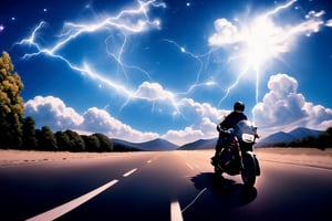 (mastepiece, high quality, only realistic:1.3), my favorite image of a motorbiker ginger masculine (lantzer) male person on a motorcycle zapping on the cityroad in style, fast and furious, highres image scan, associated press, glassy skyscrapers, motion blur, need for speed, epic fast, dynamic scene, complex ,alive, vibrant colors, rendered in ActionVFX, sony studios, by Ridley Scott, action movie masterpiece,complex, cinematic, dramatic, (ActionVFX), entertaining, fun,sense of intense speed, depth of field, focal-length, selective focus, epic, totalrecall movie, short spiky ginger hair, focused, correct driving motorcycle body movement pose, surprising, brand-new, newest, original, footage, lightning bolts, ray-tracing reflections , dualraytracing refractions, gta chased by police, bullets air traces, solar flare, unstable bending atmosphere, camera master, reality breaking, partial close-up his head tilted by the corner of image in WHAT MEME in style!!!! ((very dynamic fisheye lenses camera view, cosmic explosions in sky in background, gopro)), futurepop, synthpop, cosmicwave, vaporurbanpunk, chaoscoronarendering, ,Void volumes,modern