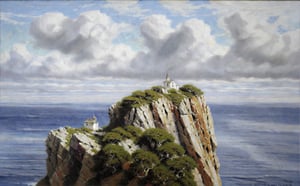Victorian Manor on cliff ledge, high above the ocean, cloudy_sky, windy, oil painting 