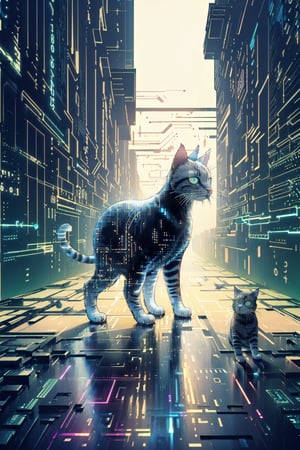 (extremely detailed CG unity 16k wallpaper,best quality,extreme quality,masterpiece,ultra-detailed,backlight,:1.3),

(no person,only cat,1 cat,solo, binary code, digital art,only zero and one, :1.3)