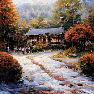 ((autumn, snowing)) dim light, muted color, Dutch angle, (ultra detailed background of a completely white, ancient Japanese buildings), harmonious composition, epic art work, extremely long shot, view, landscape,