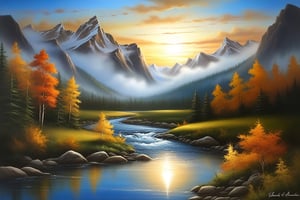 Nature's Canvas: Transform the natural world into a living canvas where landscapes come to life with every brushstroke of the wind. Create a scene where mountains paint themselves with sunrise hues, rivers flow with liquid gold, and forests dance with the rhythm of the seasons. Let nature be the ultimate artist.