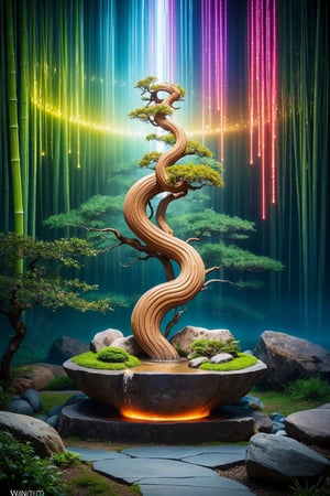 masterpiece, intricate detail, absurd, 4k,
a truly enchanting and magical scene. wonderful zen garden with green bamboo fountains and pebbles, sand, bonsai, transmits calm and relaxation, reconnection with the divinity, immersed in the otherworldly light of a vibrant neon aurora, creating a sense of wonder and mystery, winning photo, ,More Detail