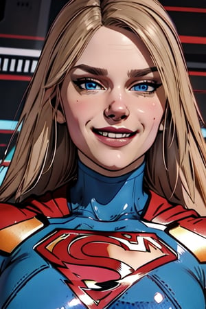 ULTIMATE LOGO MAKER [XL],kara,Supergirl,long hair,nodf_lora, perfect, perfectly detailed face, beautiful body, looking_at_viewer, best quality, detailed, detailed face, perfect body, smirk, joyful, full_body