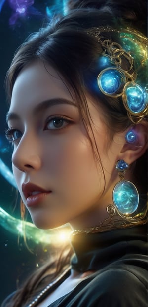 Upper body,realistic shadows, depth of field, bokeh, 1 girl, adult (elven:0.7) woman,  amber eyes, dark brown wedge cut hair,solo, from front, front view,  detailed background, detailed face, (V0id3nergy, void theme:1.1)  glowing magical third eye on forehead, eye tattoo, illusionist, psychic powers, awareness,   mind control, hypnosis,  enchantment, psychomancy,   clairvoyance, mesmerizing, aura,  mind portal, mind energy, magical blue psychic energy emanating, updraft, magic in background, ethereal atmosphere,, smile,(oil shiny skin:1.0), (big_boobs:2.2), willowy, chiseled, (hunky:2.5),(( body rotation -90 degree)), (upper body:1.4),(perfect anatomy, prefecthand, dress, long fingers, 4 fingers, 1 thumb), 9 head body lenth, dynamic sexy pose, breast apart, (artistic pose of awoman),abyssaltech ,dissolving,chrometech,abyss,glitter,LuminescentCL,shiny,xxmix_girl,LegendDarkFantasy,DonMD1g174l4sc3nc10nXL ,island,DonMD34thM4g1cXL,DonMSt34mPXL