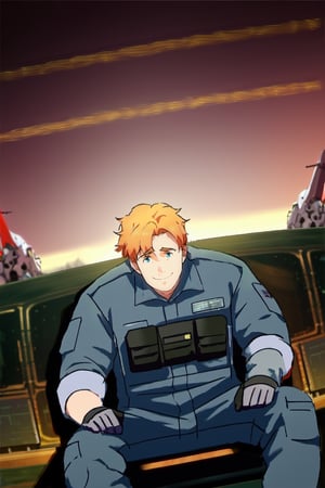 score_9,score_8_up,score_7_up, solo male, Lewis Smith \(Brave Bang Bravern\), ((blond hair)), short hair, blue eyes, ((grey pilot jumpsuit, gray pilot  jumpsuit, grey sleeves)), (black tactical vest), padded sleeves, tactical gloves, (upperbody), from front, mature, handsome, charming, alluring, beefy, intense eyes, smile, serious, sad, fatigue, exertion, helpless, sitting, huge industrial mecha, mecha cockpit, operator's seat, throttle, joystick, seatbelt, multiple monitor screen, perfect anatomy, perfect proportions, best quality, masterpiece, high_resolution, dutch angle, photo background, science fiction, mecha, multiple monitors, cinematic, war, mecha, robot, cinematic still, emotional, harmonious, vignette, bokeh, cinemascope, moody, epic, gorgeous, city ruins, 