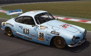 VW Karmann Ghia, World Touring Car Championship, WTCC, Deutsche Tourenwagen Masters, DTM, Nürburgring circuit, after fire, 
(full body:1.0), from bellow, high quality skin texture rendering, curved body, masterpiece, 8k, high resolution, hyperrealism, hyper realistic, 