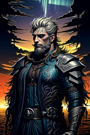 (((masterpiece))),best quality, illustration,(beautiful detailed girl),beautiful detailed glow,(northern lights), aurora,detailed lighting,detailed water, old viking warrior with long beard in a drakkar, seafaring (beautiful detailed eyes),expressionless,skin damaged by old age, viking armor, extreme closeup, wide angle,photorealistic,shine eyes01,VikingAlpha,fantasy00d, 1boy, old man with wrinkles and one eye missing from old battle wounds, clouds afar illuminated by Northern lights, fog over seawater, full moon, midnight sun, viking helmet, armor, axe in hand,DonMD3m0nV31ns,demonic
