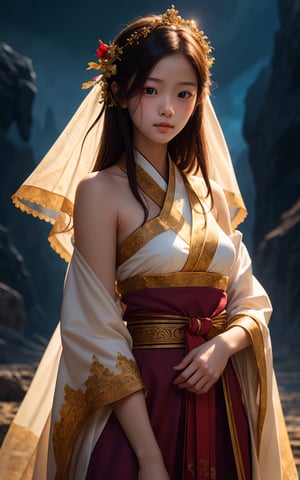 masterpiece, best quality, super wide angle, best fingers, facing viewer, full frontal, magnificent, celestial, ethereal, painterly, epic, majestic, magical, fantasy art, cover art, dreamy, elegant, cinematic, background illuminated, rich deep colors, ambient dramatic atmosphere, creative, perfect, beautiful composition, intricate, detailed 1girl, ,Hanbok