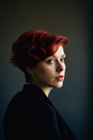 (((Iconic Woman red short hair light but extremely beautiful)))
(((view aerial)))
(((chiaroscuro darkness light colors background)))
(((masterpiece,minimalist,epic,
hyperrealistic)))
(((Monochrome light solid colors)))
(((Gorgeous,voluptuous,
sophisticated)))
(((by Diane Arbus style,by caravaggio style)))