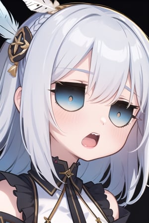 (extremely detailed CG), (best quality), 1girl, perfect face, shiny skin,eexpr, 
(mouth_open:1.2),Type 4,

hairstyle,feather hairstyle,black_feather,,chibi