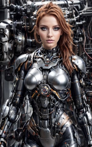 1girl,solo,cyborg style, cyborg, wire, cable, android, mechanical body parts, hd, looking_at_viewer,