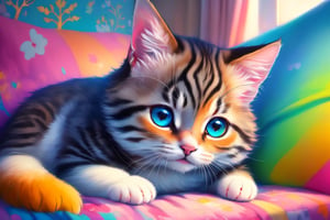 (best quality,ultra-detailed,cute animals,vivid colors,soft lighting,digital illustration,fluffy fur,playful expressions,adorable poses,dreamy atmosphere,colorful surroundings), (art by Makoto :1.5), digital art, child, cute cat, 16K, cool wallpaper, things, 