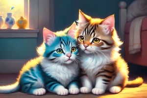 (best quality,ultra-detailed,cute animals,vivid colors,soft lighting,digital illustration,fluffy fur,playful expressions,adorable poses,dreamy atmosphere,colorful surroundings), (art by Makoto :1.5), digital art, child, cute cat, 16K, cool wallpaper, things, 