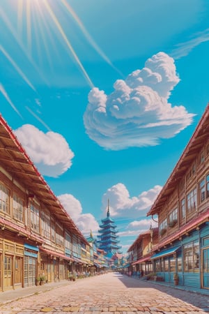 (1girl :1.5), front shot, adorable, (ultra detailed, ultra highres), (masterpiece, top quality, best quality, official art :1.4), (high quality:1.3), cinematic, wide shot, (muted colors, dim colors), A whimsical cityscape under a bright blue sky with fluffy clouds and butterflies. The city features traditional wooden buildings and a fantastical structure that combines a castle, a pagoda, (and a Ferris wheel). The colors are vibrant and detailed. 4k, (trendy pastel costume), nice hands, nice fingers, beautiful eyes, Ghiblism2-Ghibli, GhiblismDetailed2, Ghiblismkw2 extremely detailed CG, photorealistic,Anitoon2,Pastel color