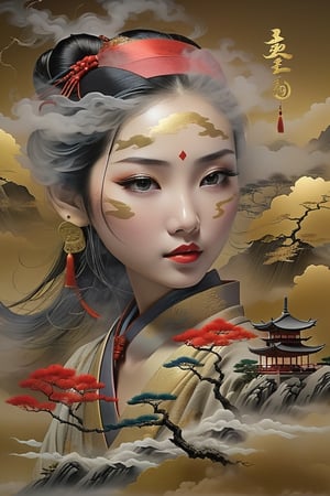 Luis Duarte Art - Misty Oriental Dreamscape, By Luis Duarte, Luis Duarte style, Face Potrait, Futayo, Ink v2, Gurokawa, Kintsugi, Ukiyo-E 3D Render, 3D, High definition, Photo detailed, specified, NijiExpress 3D v3, Oilpainting, Ink v3, Splash style, Abstract Art, Epic style, Illustrated v3, Deco Influence, AirBrush style, drawing, Metallic Effect, Geo2099 style, Mixpnk
