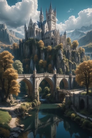 //quality, (masterpiece:1.4), (detailed), ((,best quality,)),//outdoors, sky, day, cloud, water, tree, no humans, scenery, bridge, river, gothic castle,fantasy world,cliff, mountain, magical city,cathedral, tower, landscape, lake, white trees,aerial view 