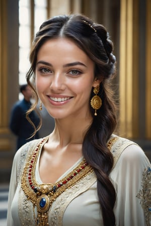 ((Hyper-realistic portrait of a beautiful Spanish girl around 20 years old)), (((American flat shot))), photo of a girl posing as a model, seductive and clear facial features, detailed and symmetrical face, soft skin and detailed, shiny lips, big smile, mesmerizing, (long black hair, casual hairstyle, wearing traditional Spanish clothing and jewelry, casual pose)
(Realistic and detailed background of the Prado museum in Madrid), capital of Spain (scene with a well composed background, with a miniature model in the foreground, seen in the distance)
Perfect rule of thirds composition, expressionism, studio photography, trending on artstation, (masterpiece, best quality, 32k, UHD: 1.5), (sharp focus, high contrast, HDR, ray tracing, hyper-detailed, intricate detail, ultra-realistic, award-winning photo, kodachrome 800:1.4), (cinema lighting: 1.2), by Karol Bak, Gustav Klimt, Gerald Brom and Hayao Miyazaki.