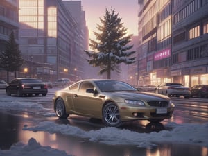 Winter scenes usually depict snowy skies and snow-covered trees and building structures along the streets. The air is crisp and cold, displaying a winter evening. Pedestrians and automobiles. People may be wearing warm clothes. All in all, the winter scene gives a feeling of serenity and beauty in the cold weather. , Ultra HD, realistic, vibrant colors, highly detailed, perfect UHD drawing, neon colors, super detailed edges, incredible, perfect golden ratio composition, magical detailed technological lines, cinematic feel, realism, high definition, detailed lighting, high detail, 4k, cyberpunk, 3D rendering, 32k, super detailed, magical epic, epic lighting, the most perfect beautiful image ever! Image taken with Sony A7SIII camera, lots of detail, 8k, Phi phenomenon (Marcos Wertheimer),eungirl