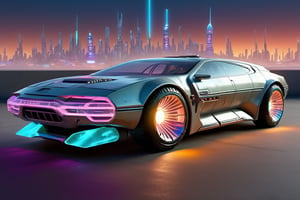 a 3/4 front view of ((futuristic cyberpunk badass ho-trod)) (with glowing tires), at the parking lot,front pop up headlights, science fiction, sci-fi scenario, (night), natural light, cyberpunk city, neon signs, (highly detailed), multiple buildings in the background, detailed textures, wide angle, 8k, HDR, professional photo shoot, high quality photo, realistic photo, realistic shadows, detailed shadows, realistic proportions, c_car, Glass Elements,DonMCyb3rN3cr0XL ,(Transperent Parts),DonMS4ndW0rldXL,Glass Elements