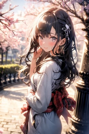(masterpiece, best quality, detailed CG, 8k wallpaper, highres:1.2), (scenery photograph:1.4),
HDR, ultra-detailed, extremely detailed and beautiful,

(iridescent lighting:1.2)
1girl, eyes focus, bishoujo, kawaii, cute,
silver color middle hair, red eyes,
looking up, from below,
(portrait,face:1.5),face focus,

under the cherry tree,
A girl in a rainbow-colored kimono, standing, long length
Kanzashi,
Cherry blossom petals dance,