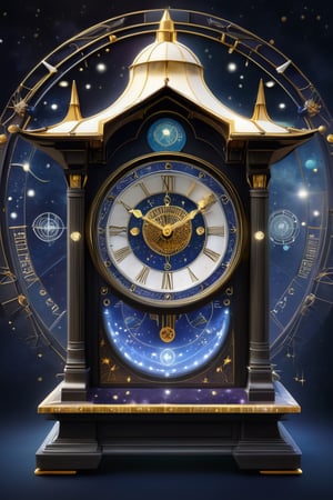 (An astronomical clock that looks like a beautiful piece of furniture, a constellation map of the zodiac, white Casablanca flowers, friction luminescence from stardust, mesmerizing scenes, and dramatic lighting effects), Detailed Textures, high quality, high resolution, high Accuracy, realism, color correction, Proper lighting settings, harmonious composition, Behance works, ,DonMF43XL, DonML34fXL,DonMD1g174l4sc3nc10nXL 