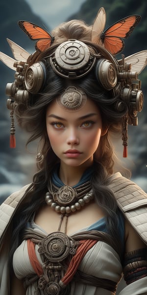 (A mesmerizing combination of futuristic elements and ancient history, this image portrays captivatingly beautiful women in enchanting backgrounds. The primary subject, created in a collaboration between the legendary artists Katsushika Hokusai and Luis Royo, is rich in detail and depth. Whether presented in a painting, photograph, or another medium, the image showcases stunningly rendered women adorned with intricate costumes and adorned with breathtaking accessories. The backgrounds transport viewers to ethereal realms, blending fantastical landscapes with elements of both technological advancements and ancient traditions. Exuding a sense of high quality and artistic mastery, this image delights the eye with its vivid colors, intricate textures, and striking contrasts), Detailed Textures, high quality, high resolution, high Accuracy, realism, color correction, Proper lighting settings, harmonious composition, Behance works,Cinematic,IMGFIX,ct-jeniiii
