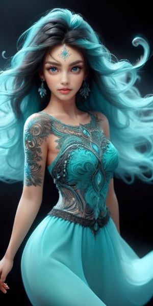 (A mesmerizing and visually stunning fractal art piece created by a renowned artist featuring a single female figure in tight clothing, with highly intricate details and vibrant colors) Tiffany blue, a formal artistic quality with a strong aesthetic appeal.Beautiful eyes, sparks, long straight black hair, Javanese kebaya, and the intricate beauty of fractal art shine in the depiction of this amazing woman. Whether it's a vivid painting or a mesmerizing photograph, her images mesmerize the viewer with their mesmerizing details and exquisite patterns. Every curve and color looks perfectly crafted The woman looks serene and graceful; intricate fractal patterns adorn her flowing hair and delicate features, creating a sense of awe and wonder within her), Detailed Textures, high quality, high resolution, high Accuracy, realism, color correction, Proper lighting settings, harmonious composition, Behance works,ct-niji2,dream,chinese girls