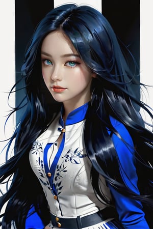 (Stunningly beautiful woman, dark blue soft long hair, flexible waist, gentle breeze), Detailed Textures, high quality, high resolution, high Accuracy, realism, color correction, Proper lighting settings, harmonious composition, Behance works,sad