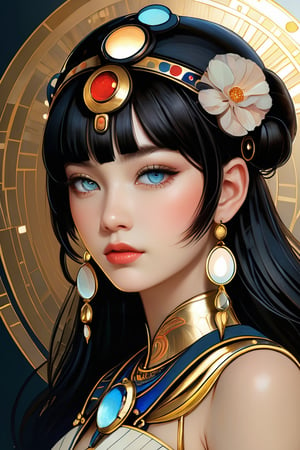 (illustration perfection in line of circles, high end, Egyptian beauty, art deco, elite, karol bak, gustav klimt kris knight sung choi, loish and ross tran, Charles Vess, Chiho Aoshima, Kay Nielsen, emile vernon daniel f gerhartz, muted colors, matte, wlop, su-ke, Paul Kwon), Detailed Textures, high quality, high resolution, high Accuracy, realism, color correction, Proper lighting settings, harmonious composition, Behance works,sad