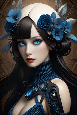 (A figure of a sensual woman emerges, her silhouette crafted from smoky black and white layers. The backdrop transitions smoothly into sepia tones, highlighting her striking blue eyes. This composition, reminiscent of the styles of Slava Fokk and Naoto Hattori, blends surrealism with kitsch, akin to Bosch's works, completed by the inclusion of a barcode element), Detailed Textures, high quality, high resolution, high Accuracy, realism, color correction, Proper lighting settings, harmonious composition, Behance works,sad