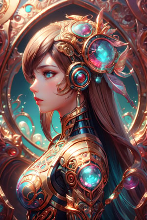 (8k portrait of a beautiful cyborg with brown hair, intricate and elegant, highly detailed and majestic digital photography, art by artgerm and ruan jia and greg rutkowski Surreal painting gold butterfly filigree, broken glass, side lights , finely detailed beautiful eyes), Detailed Textures, high quality, high resolution, high Accuracy, realism, color correction, Proper lighting settings, harmonious composition, Behance works, DonMBl00mingF41ryXL, DonMF41ryW1ng5, ftifa