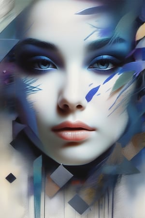 (An abstract painting of a woman's face, in the style of Satoru Takizawa, fragmented memories, and Yoann Lossel, multi-layered figures, divided tones, densely patterned images), detailed textures, high quality, high resolution, high Accuracy, realism, color correction, Proper lighting settings, harmonious composition, Behance works,DonMD1g174l4sc3nc10nXL,photo r3al