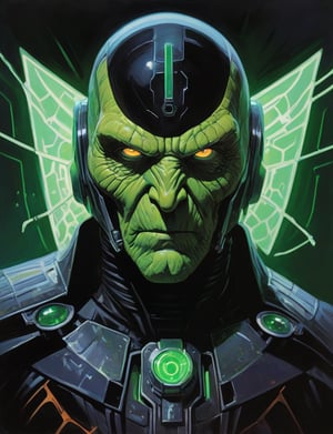(Close up head and shoulders portrait :1.4), condor , super villain, uranium, glass, poison death, earth shattering ,dark and disturbing, shadow, webs , glowing triadic colors , 2D illustration,  detailed  painting, epic comic book art, intricate and intense oil paint (art by Syd Mead:1.2), symmetrical features, triadic color scheme, muted colors, detailed, (art by bruce mccall:1.6)